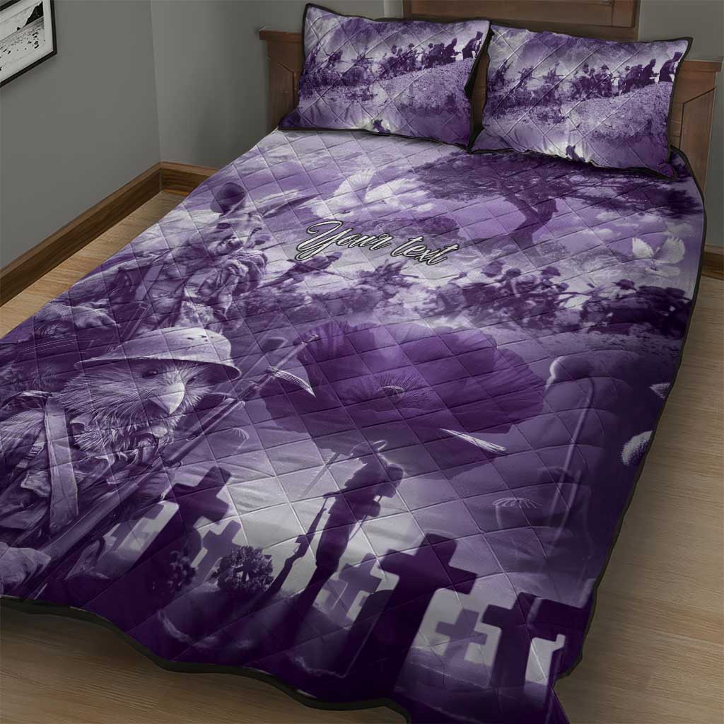 Purple ANZAC Day The Battle of Lone Pine Quilt Bed Set Kiwi-Kangaroo Soldier Lest We Forget
