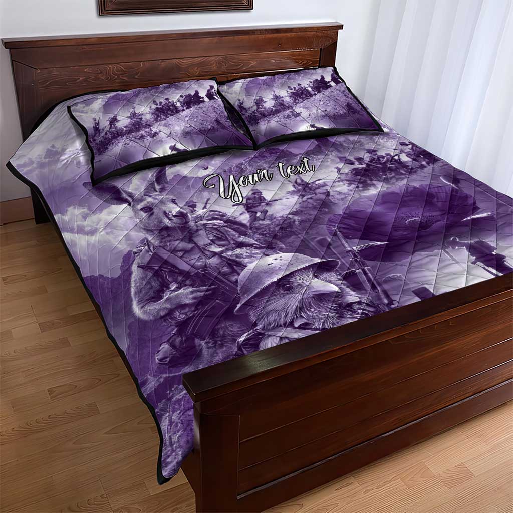 Purple ANZAC Day The Battle of Lone Pine Quilt Bed Set Kiwi-Kangaroo Soldier Lest We Forget