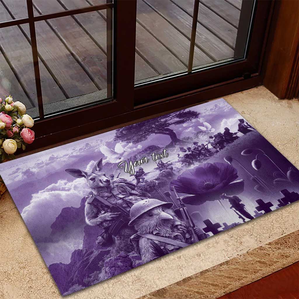 Purple ANZAC Day The Battle of Lone Pine Rubber Doormat Kiwi-Kangaroo Soldier Lest We Forget