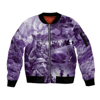 Purple ANZAC Day The Battle of Lone Pine Sleeve Zip Bomber Jacket Kiwi-Kangaroo Soldier Lest We Forget