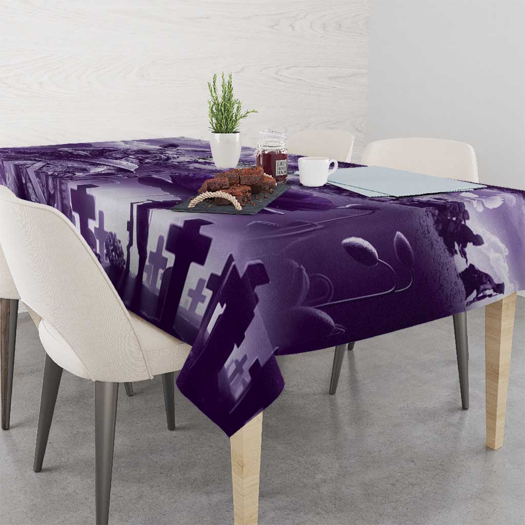 Purple ANZAC Day The Battle of Lone Pine Tablecloth Kiwi-Kangaroo Soldier Lest We Forget
