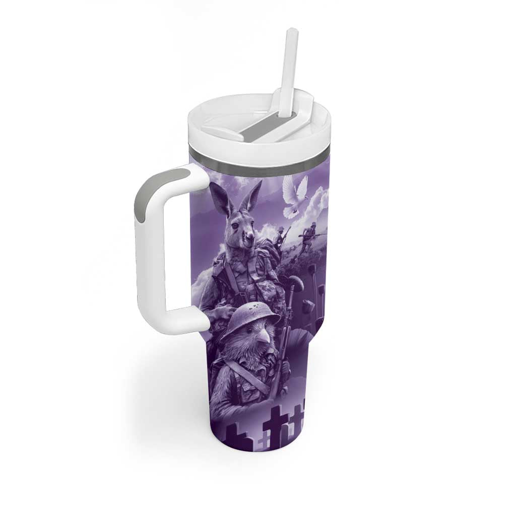 Purple ANZAC Day The Battle of Lone Pine Tumbler With Handle Kiwi-Kangaroo Soldier Lest We Forget LT9 - Polynesian Pride