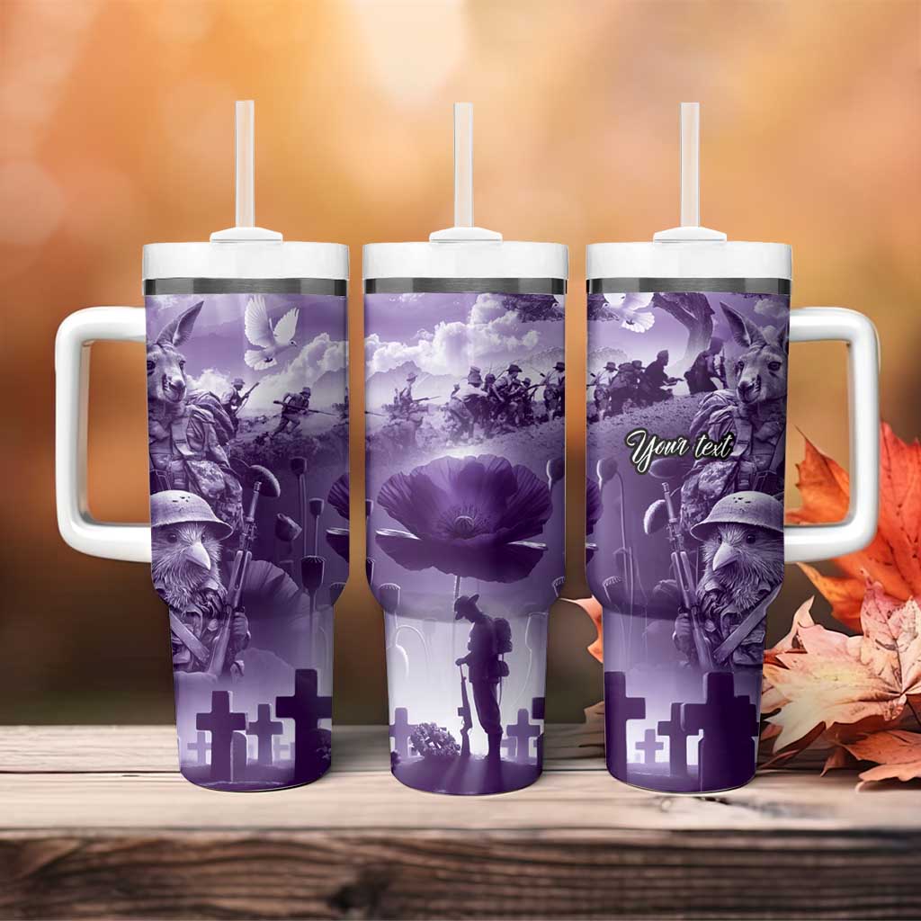 Purple ANZAC Day The Battle of Lone Pine Tumbler With Handle Kiwi-Kangaroo Soldier Lest We Forget LT9 - Polynesian Pride