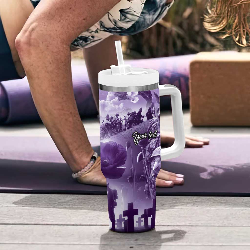 Purple ANZAC Day The Battle of Lone Pine Tumbler With Handle Kiwi-Kangaroo Soldier Lest We Forget LT9 - Polynesian Pride