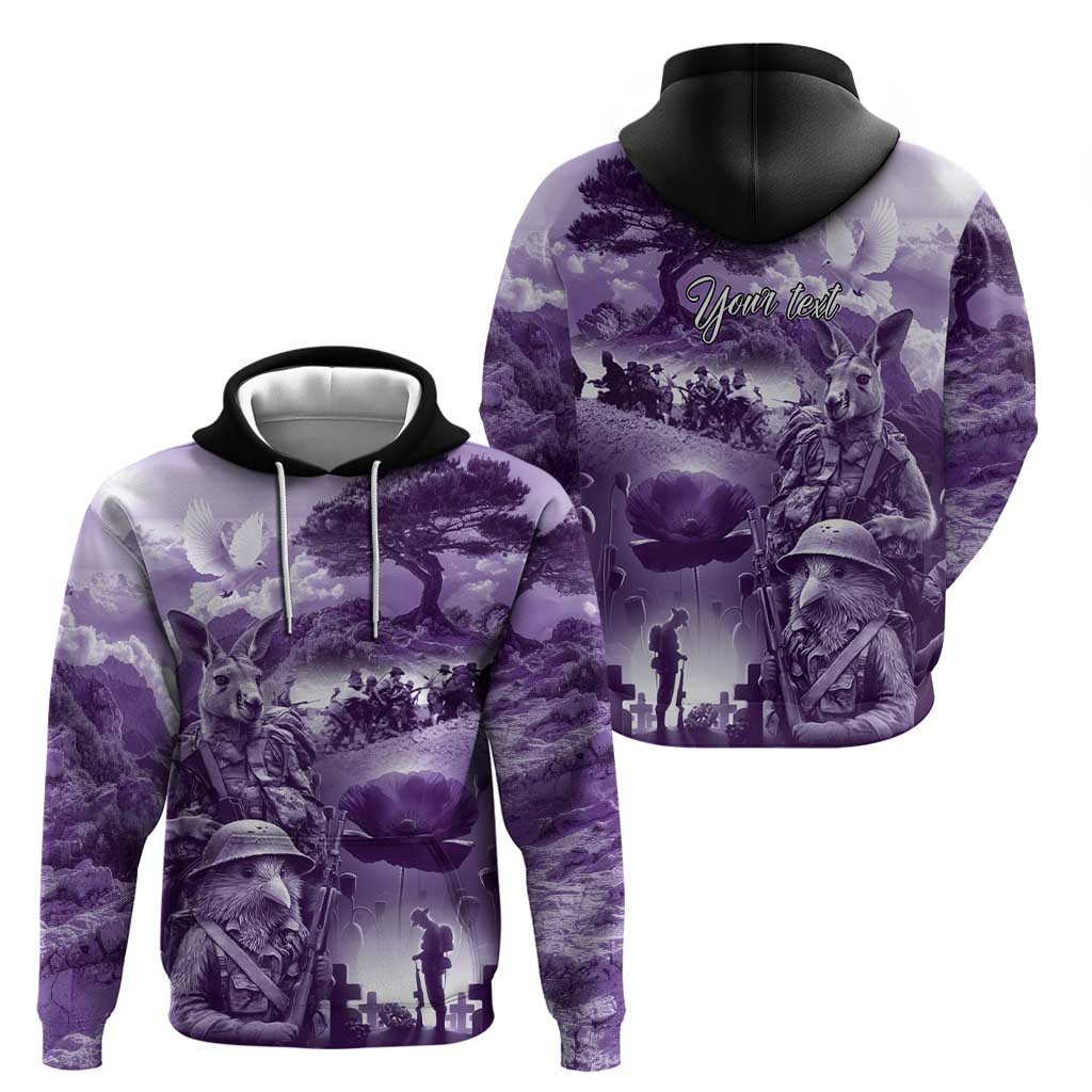 Purple ANZAC Day The Battle of Lone Pine Zip Hoodie Kiwi-Kangaroo Soldier Lest We Forget