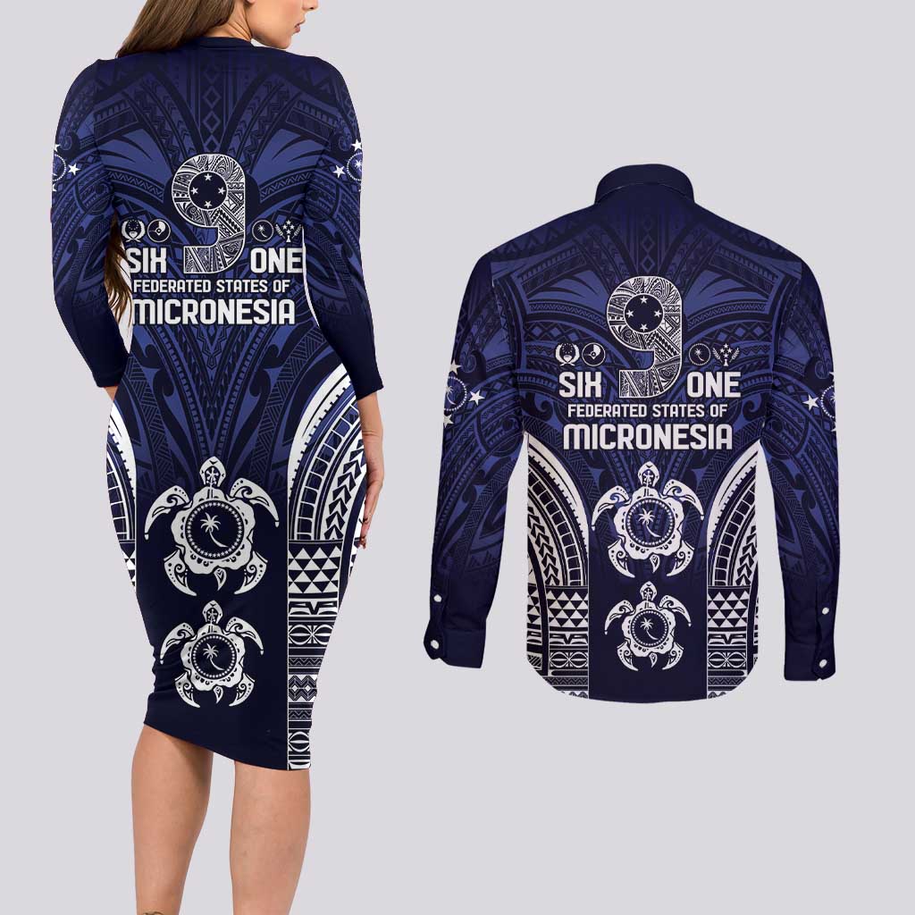 FSM Chuuk States Couples Matching Long Sleeve Bodycon Dress and Long Sleeve Button Shirt Micronesia Six 9 One Polynesian Tribal Pattern LT9 - Polynesian Pride