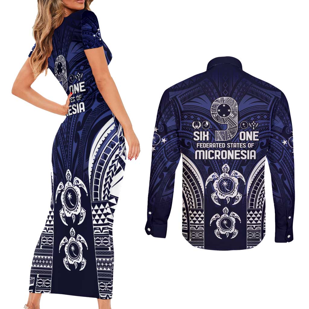 FSM Chuuk States Couples Matching Short Sleeve Bodycon Dress and Long Sleeve Button Shirt Micronesia Six 9 One Polynesian Tribal Pattern LT9 - Polynesian Pride