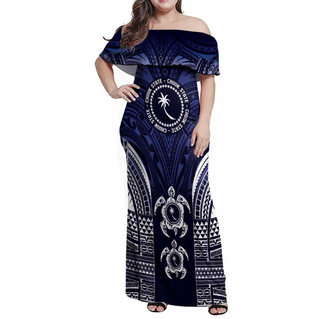 FSM Chuuk States Family Matching Off Shoulder Maxi Dress and Hawaiian Shirt Micronesia Six 9 One Polynesian Tribal Pattern