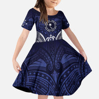 FSM Chuuk States Kid Short Sleeve Dress Micronesia Six 9 One Polynesian Tribal Pattern LT9 KID Blue - Polynesian Pride