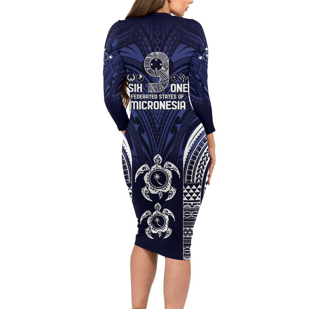 FSM Chuuk States Long Sleeve Bodycon Dress Micronesia Six 9 One Polynesian Tribal Pattern LT9 - Polynesian Pride