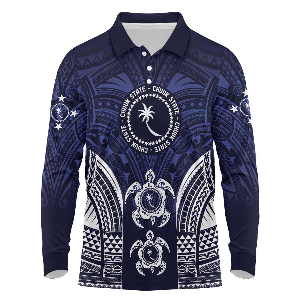 FSM Chuuk States Long Sleeve Polo Shirt Micronesia Six 9 One Polynesian Tribal Pattern