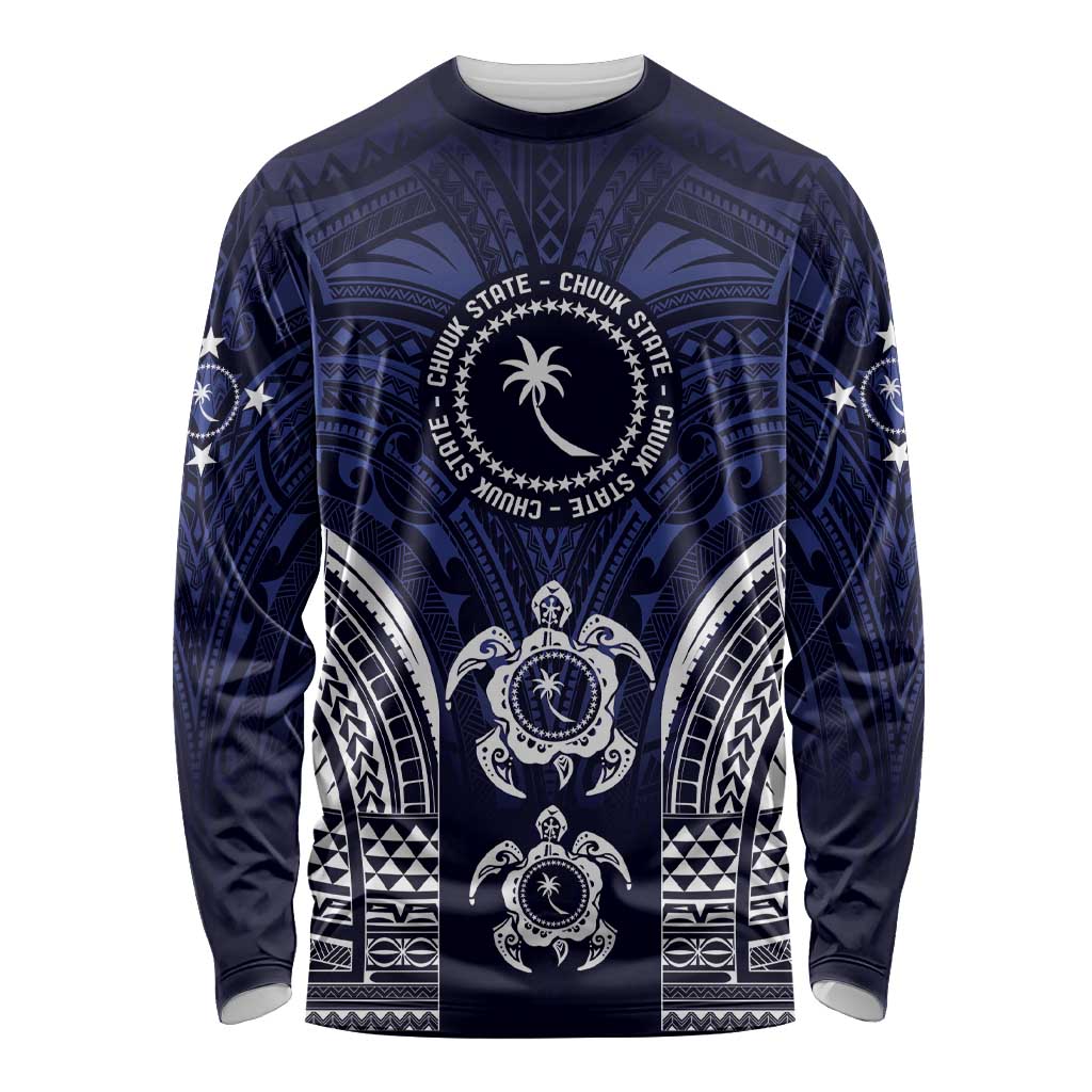 FSM Chuuk States Long Sleeve Shirt Micronesia Six 9 One Polynesian Tribal Pattern LT9 Unisex Blue - Polynesian Pride