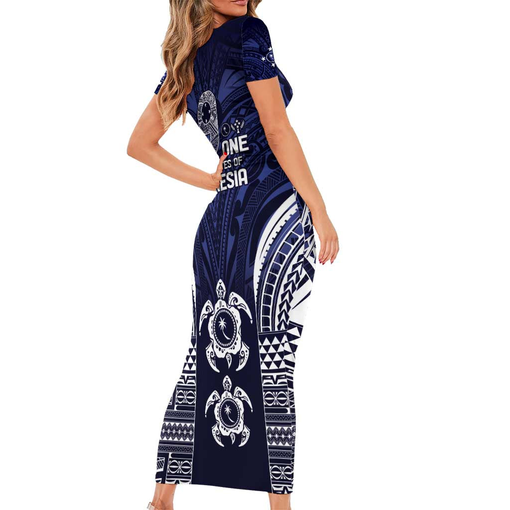 FSM Chuuk States Short Sleeve Bodycon Dress Micronesia Six 9 One Polynesian Tribal Pattern LT9 - Polynesian Pride