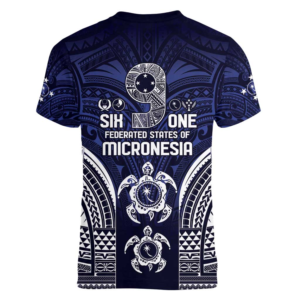 FSM Chuuk States Women V-Neck T-Shirt Micronesia Six 9 One Polynesian Tribal Pattern LT9 - Polynesian Pride