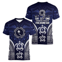 FSM Chuuk States Women V-Neck T-Shirt Micronesia Six 9 One Polynesian Tribal Pattern LT9 - Polynesian Pride