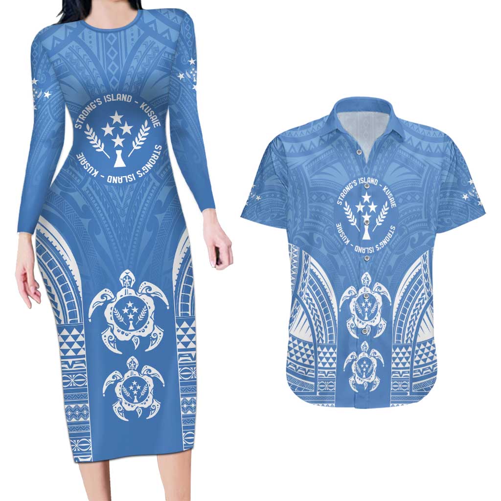 FSM Kosrae States Couples Matching Long Sleeve Bodycon Dress and Hawaiian Shirt Micronesia Six 9 One Polynesian Tribal Pattern