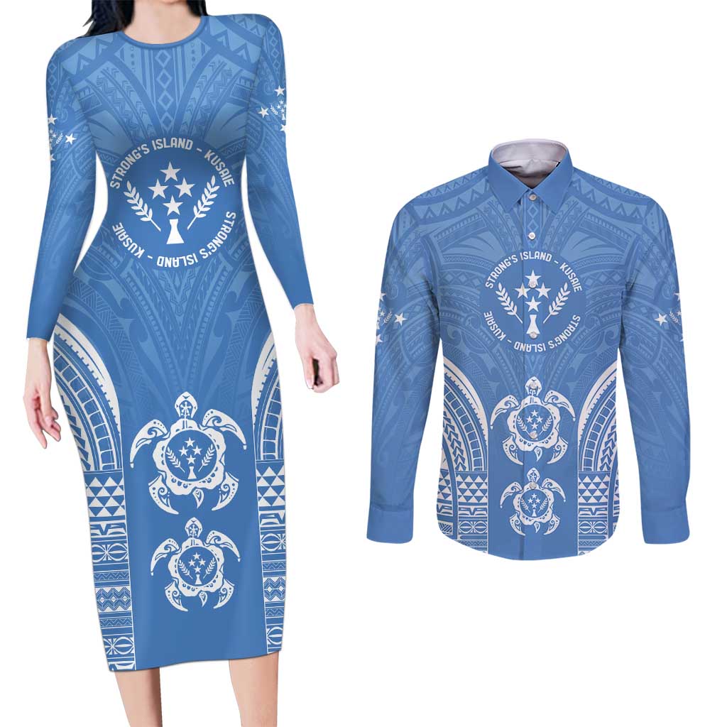 FSM Kosrae States Couples Matching Long Sleeve Bodycon Dress and Long Sleeve Button Shirt Micronesia Six 9 One Polynesian Tribal Pattern