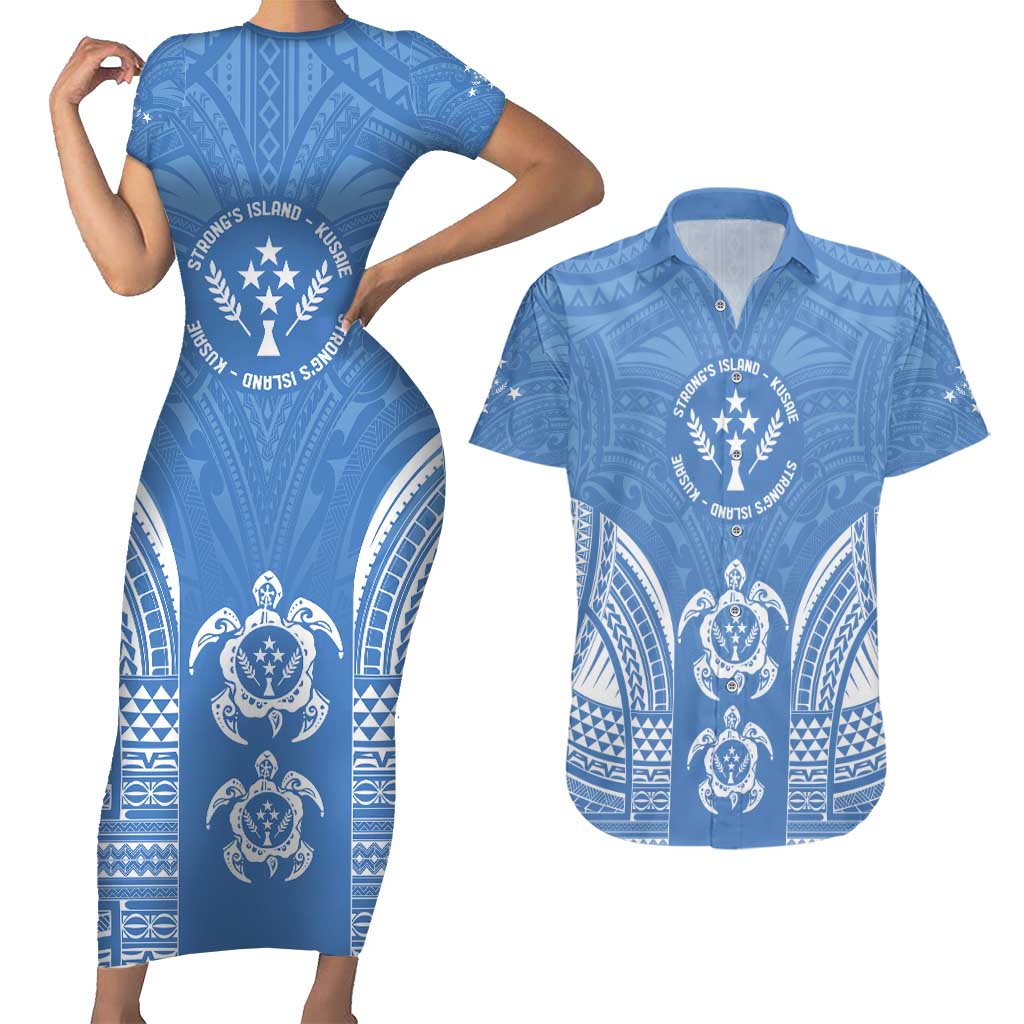 FSM Kosrae States Couples Matching Short Sleeve Bodycon Dress and Hawaiian Shirt Micronesia Six 9 One Polynesian Tribal Pattern