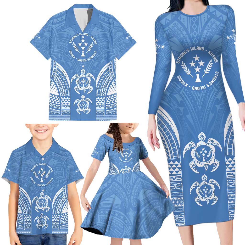 FSM Kosrae States Family Matching Long Sleeve Bodycon Dress and Hawaiian Shirt Micronesia Six 9 One Polynesian Tribal Pattern