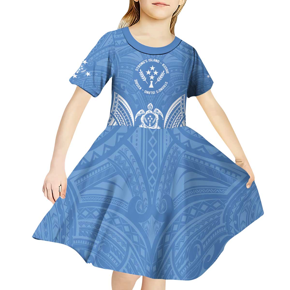 FSM Kosrae States Kid Short Sleeve Dress Micronesia Six 9 One Polynesian Tribal Pattern