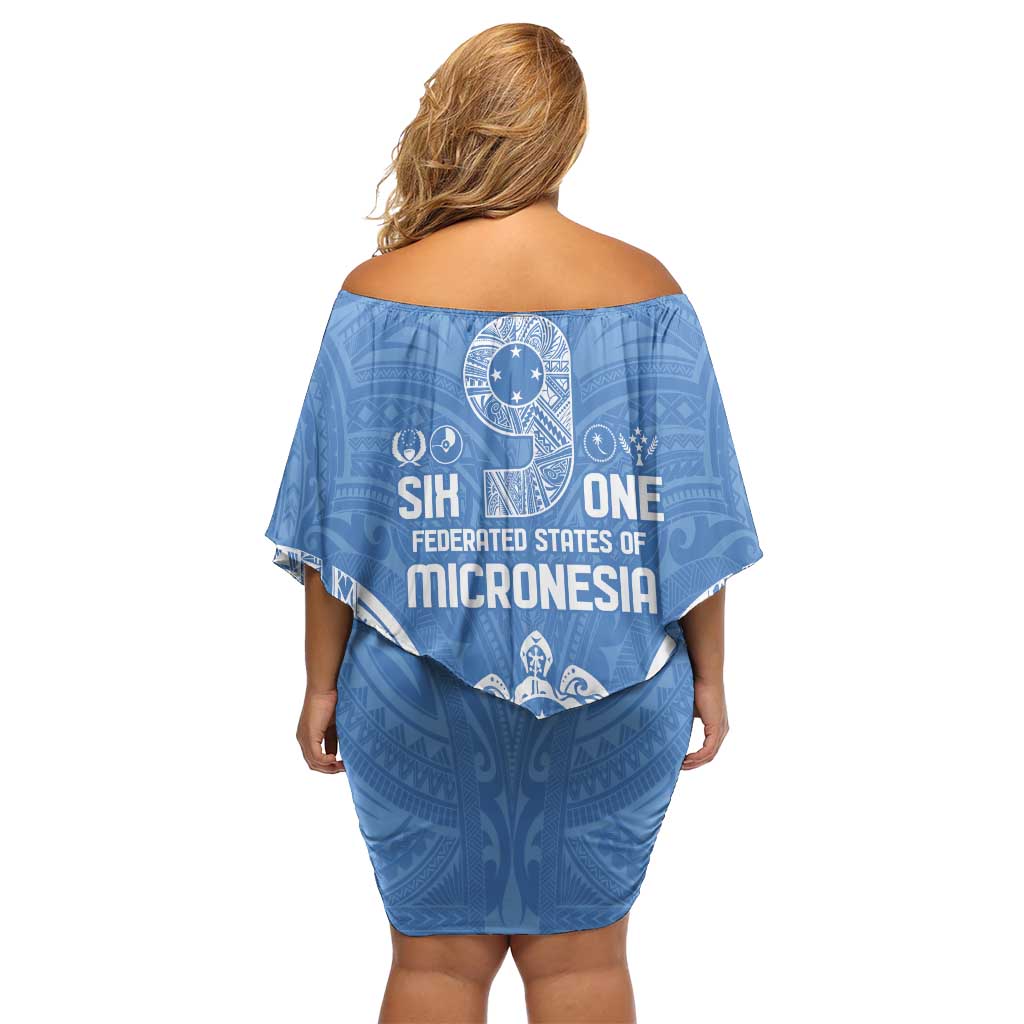 FSM Kosrae States Off Shoulder Short Dress Micronesia Six 9 One Polynesian Tribal Pattern