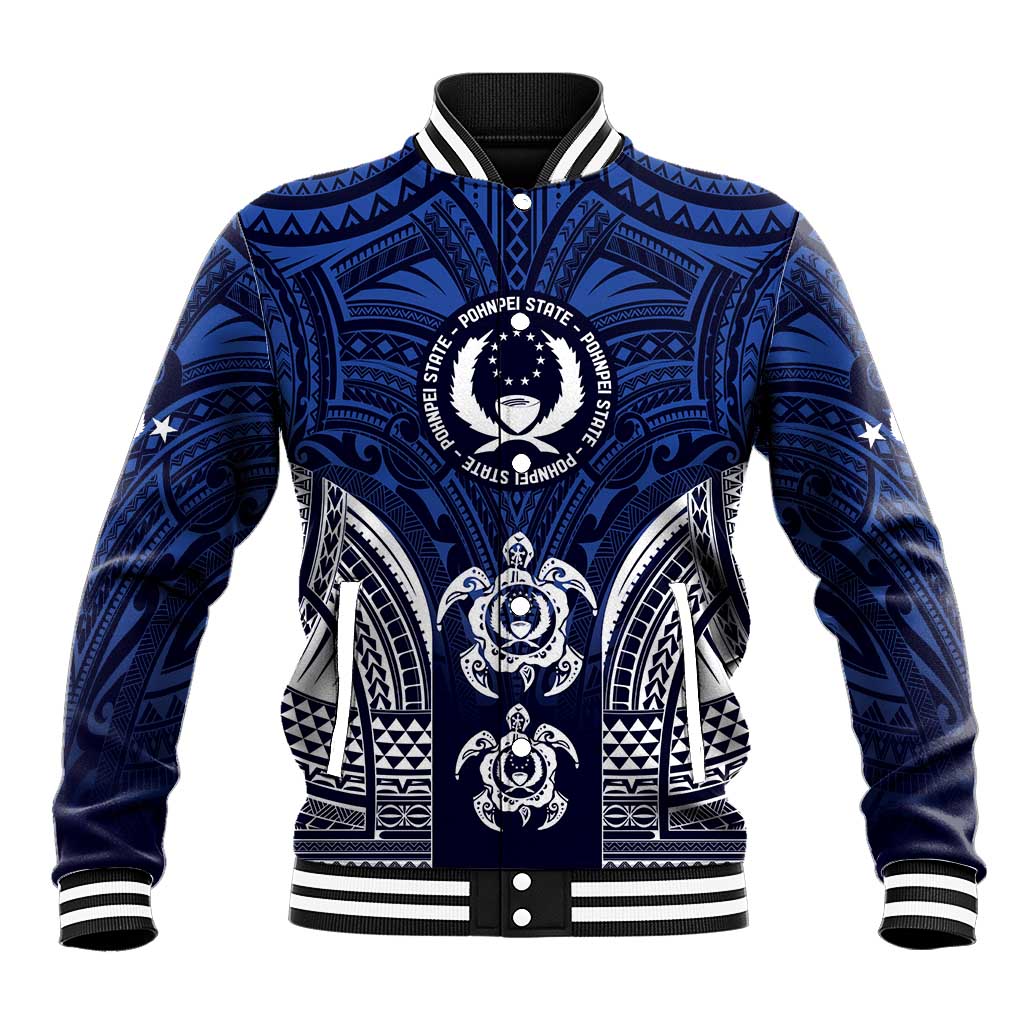 FSM Pohnpei States Baseball Jacket Micronesia Six 9 One Polynesian Tribal Pattern LT9 Unisex Blue - Polynesian Pride