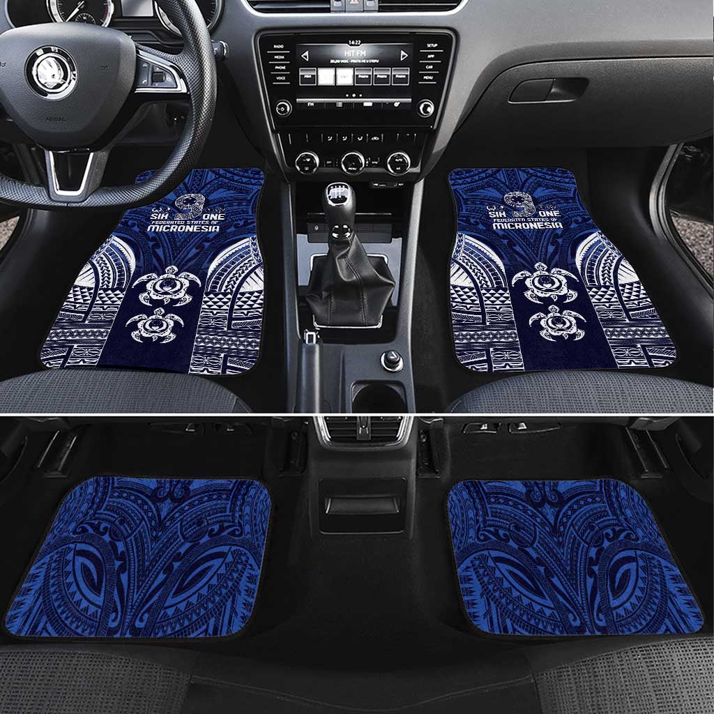 FSM Pohnpei States Car Mats Micronesia Six 9 One Polynesian Tribal Pattern LT9 Set 4pcs Blue - Polynesian Pride