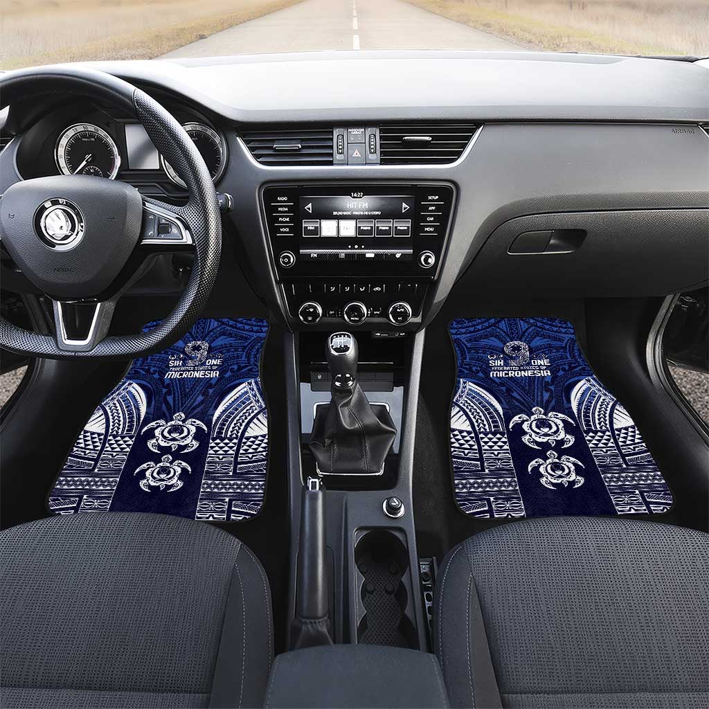 FSM Pohnpei States Car Mats Micronesia Six 9 One Polynesian Tribal Pattern LT9 Set 2pcs - Front Blue - Polynesian Pride