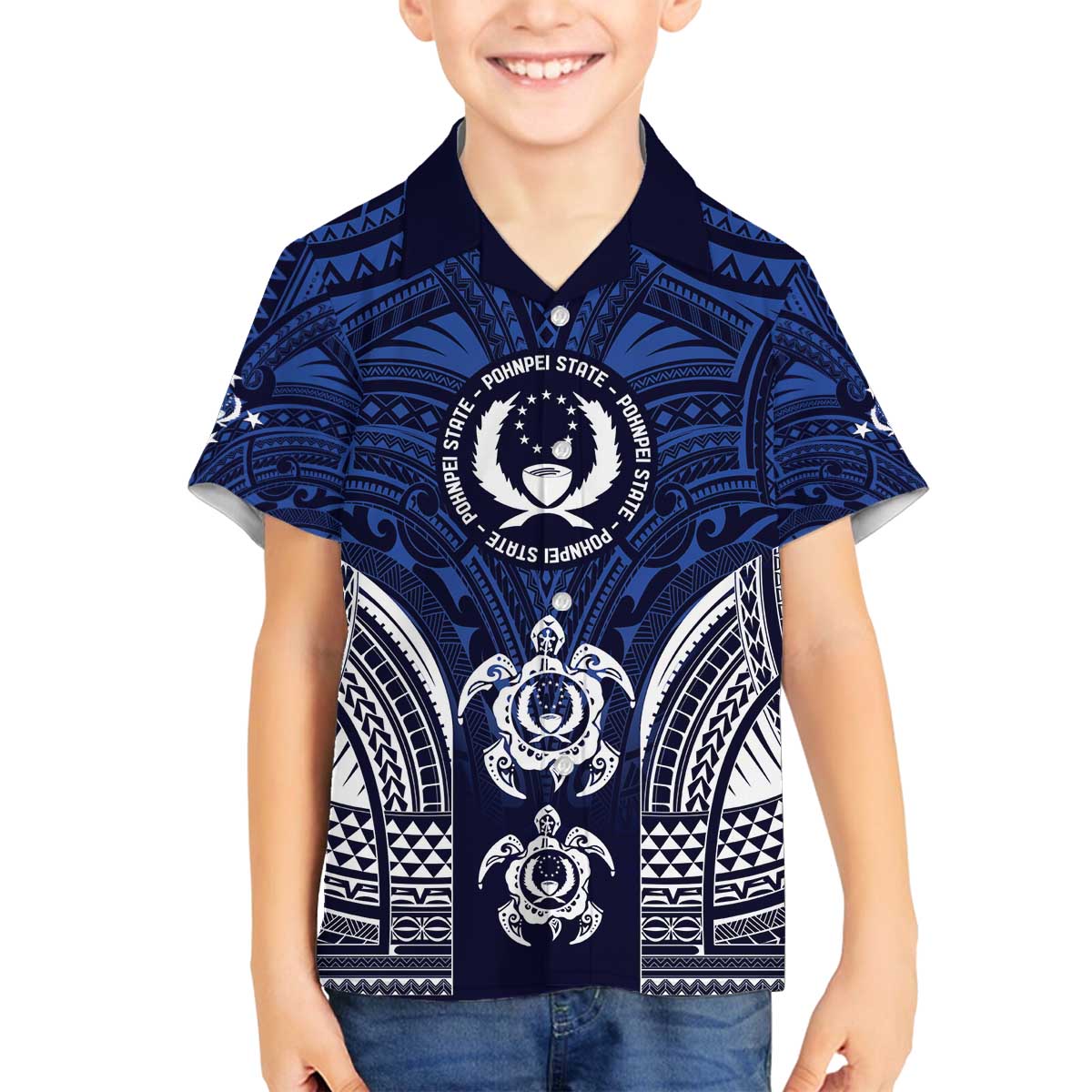 FSM Pohnpei States Family Matching Off The Shoulder Long Sleeve Dress and Hawaiian Shirt Micronesia Six 9 One Polynesian Tribal Pattern