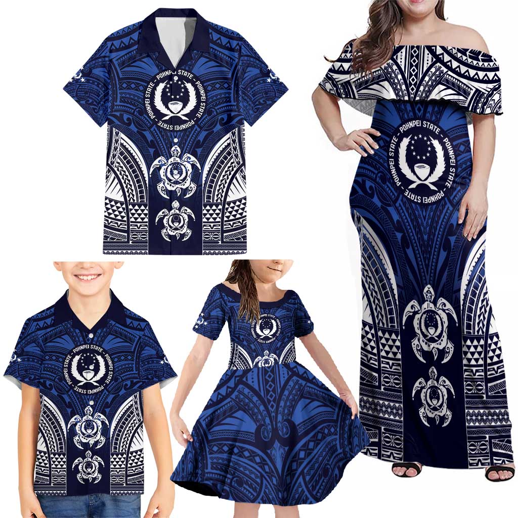 FSM Pohnpei States Family Matching Off Shoulder Maxi Dress and Hawaiian Shirt Micronesia Six 9 One Polynesian Tribal Pattern