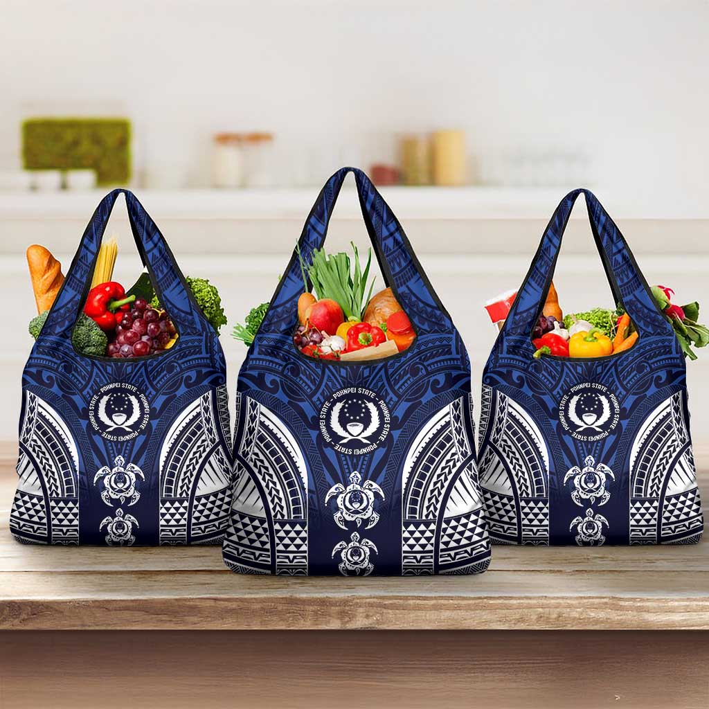 FSM Pohnpei States Grocery Bag Micronesia Six 9 One Polynesian Tribal Pattern LT9 3-pack One Size Blue - Polynesian Pride