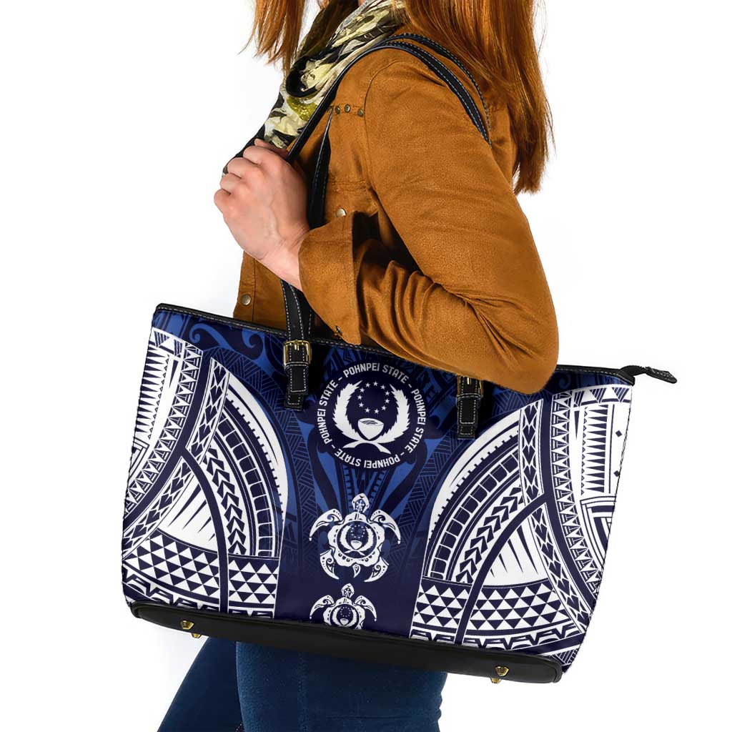 FSM Pohnpei States Leather Tote Bag Micronesia Six 9 One Polynesian Tribal Pattern