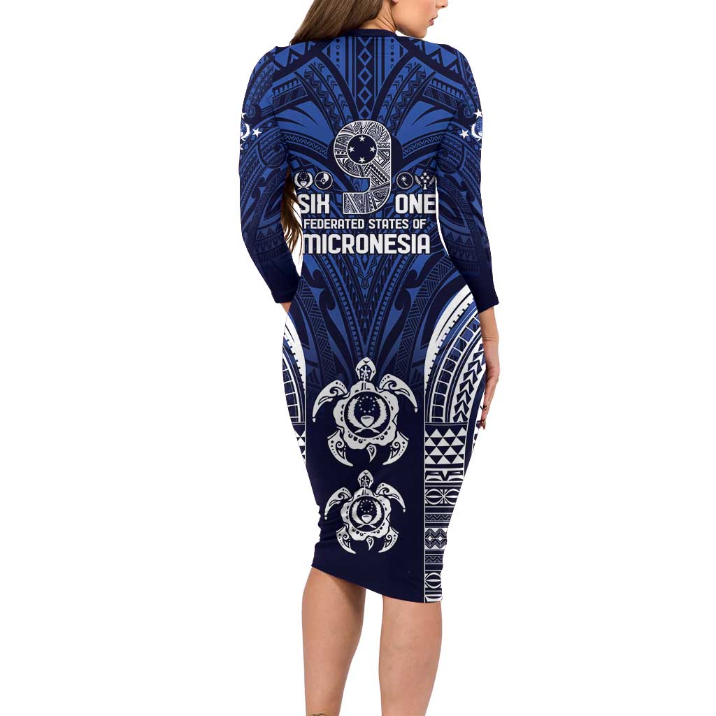 FSM Pohnpei States Long Sleeve Bodycon Dress Micronesia Six 9 One Polynesian Tribal Pattern LT9 - Polynesian Pride