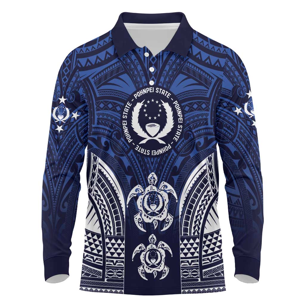 FSM Pohnpei States Long Sleeve Polo Shirt Micronesia Six 9 One Polynesian Tribal Pattern