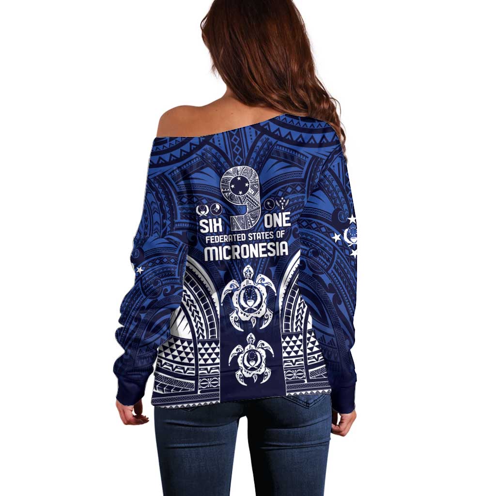 FSM Pohnpei States Off Shoulder Sweater Micronesia Six 9 One Polynesian Tribal Pattern LT9 - Polynesian Pride