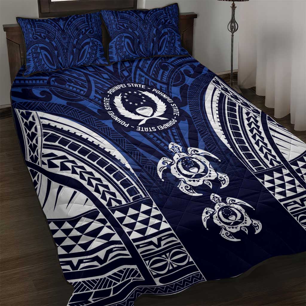 FSM Pohnpei States Quilt Bed Set Micronesia Six 9 One Polynesian Tribal Pattern LT9 Blue - Polynesian Pride