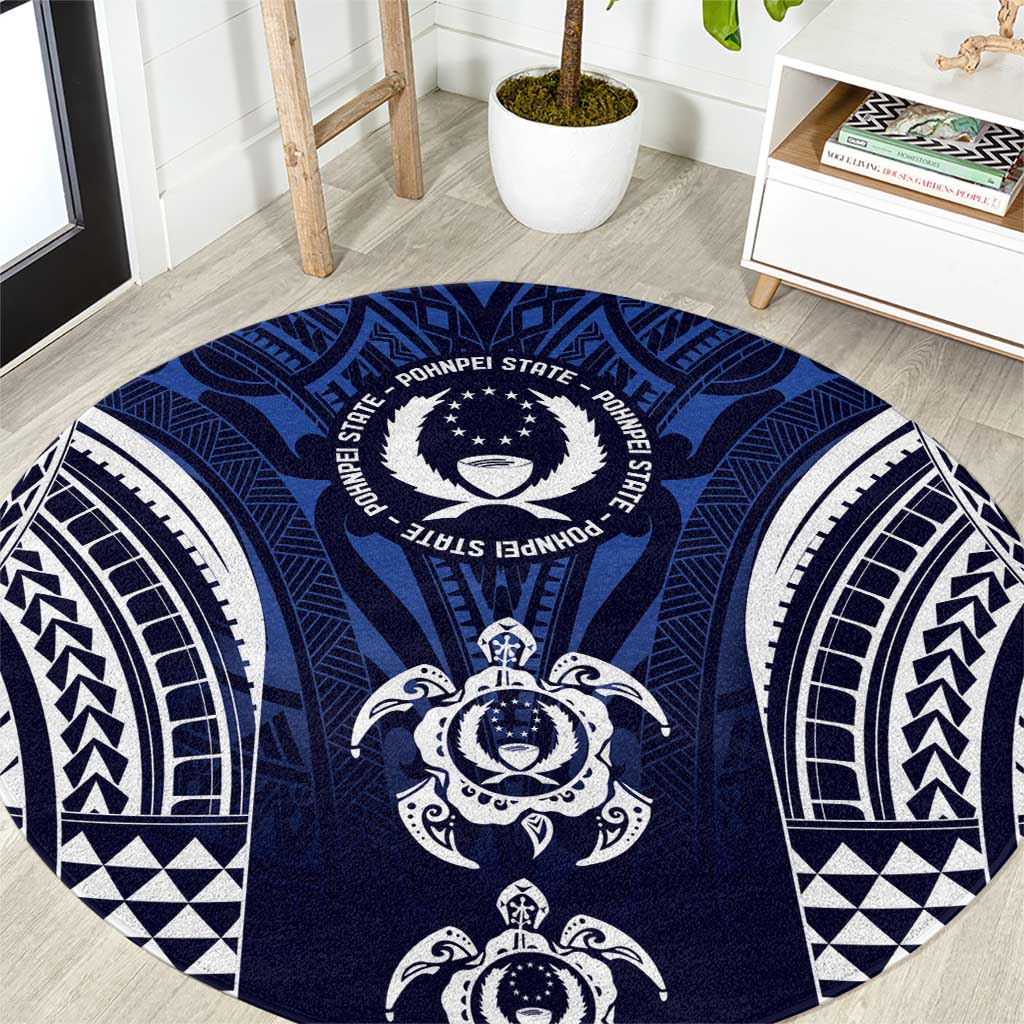 FSM Pohnpei States Round Carpet Micronesia Six 9 One Polynesian Tribal Pattern LT9 Blue - Polynesian Pride