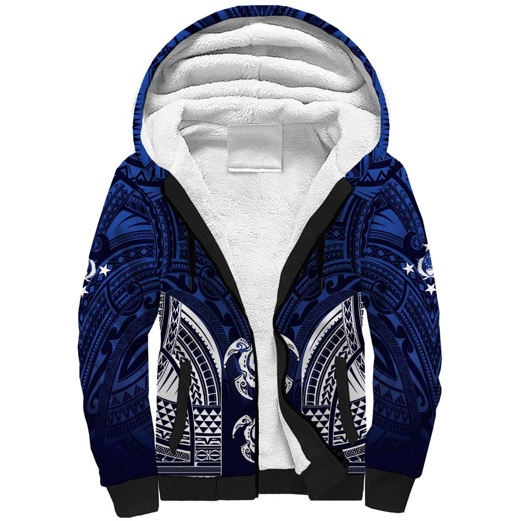 FSM Pohnpei States Sherpa Hoodie Micronesia Six 9 One Polynesian Tribal Pattern LT9 Unisex Blue - Polynesian Pride