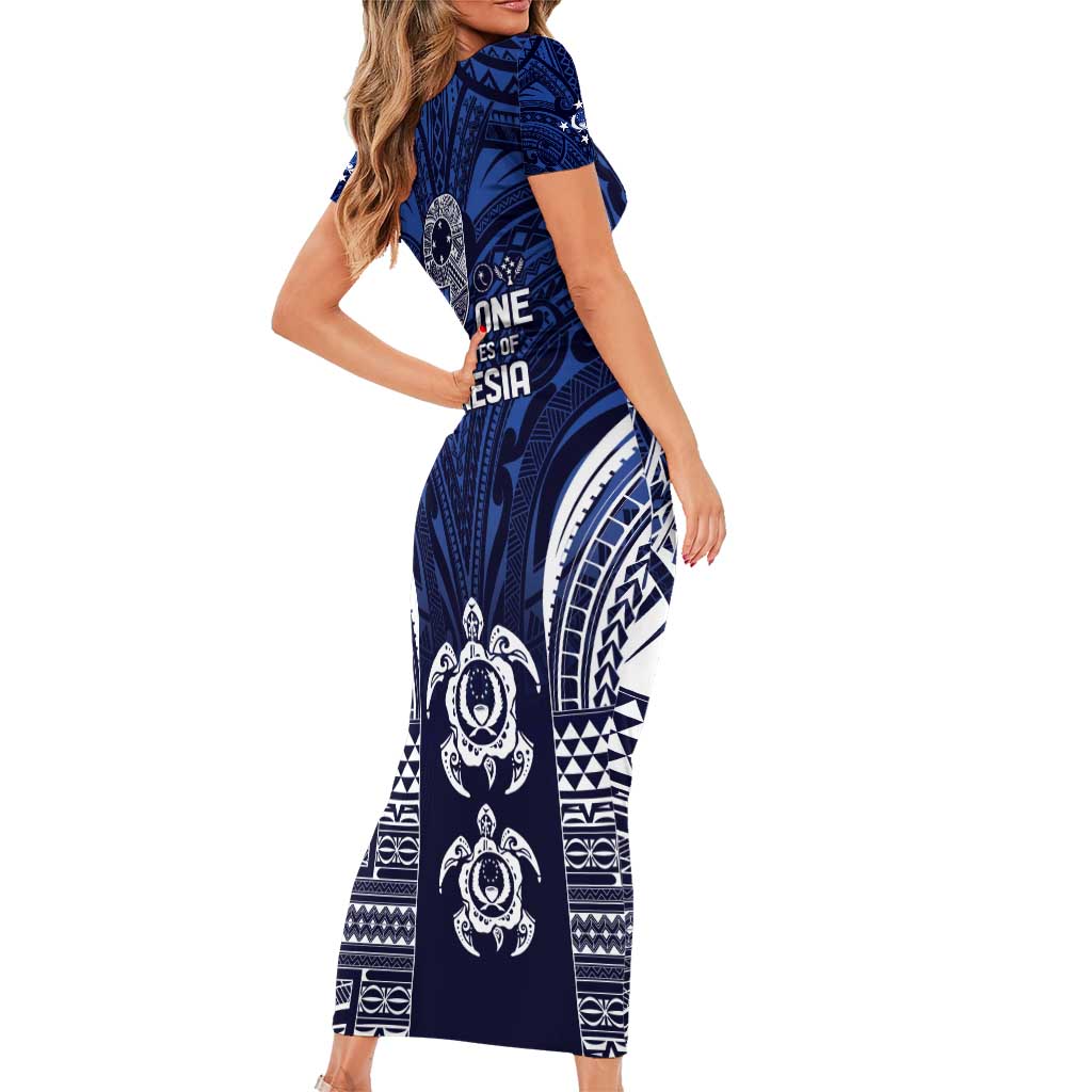 FSM Pohnpei States Short Sleeve Bodycon Dress Micronesia Six 9 One Polynesian Tribal Pattern