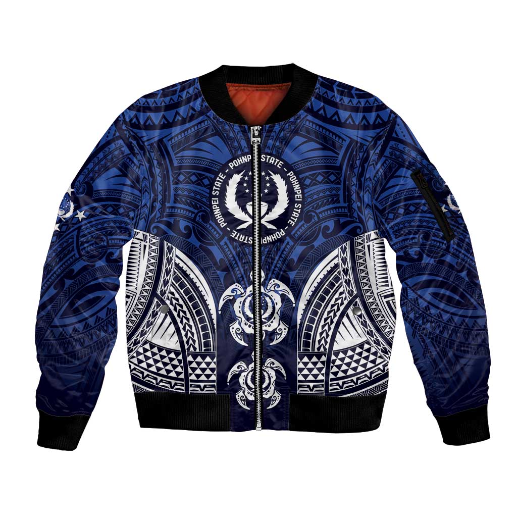FSM Pohnpei States Sleeve Zip Bomber Jacket Micronesia Six 9 One Polynesian Tribal Pattern LT9 Unisex Blue - Polynesian Pride