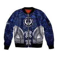 FSM Pohnpei States Sleeve Zip Bomber Jacket Micronesia Six 9 One Polynesian Tribal Pattern LT9 Unisex Blue - Polynesian Pride