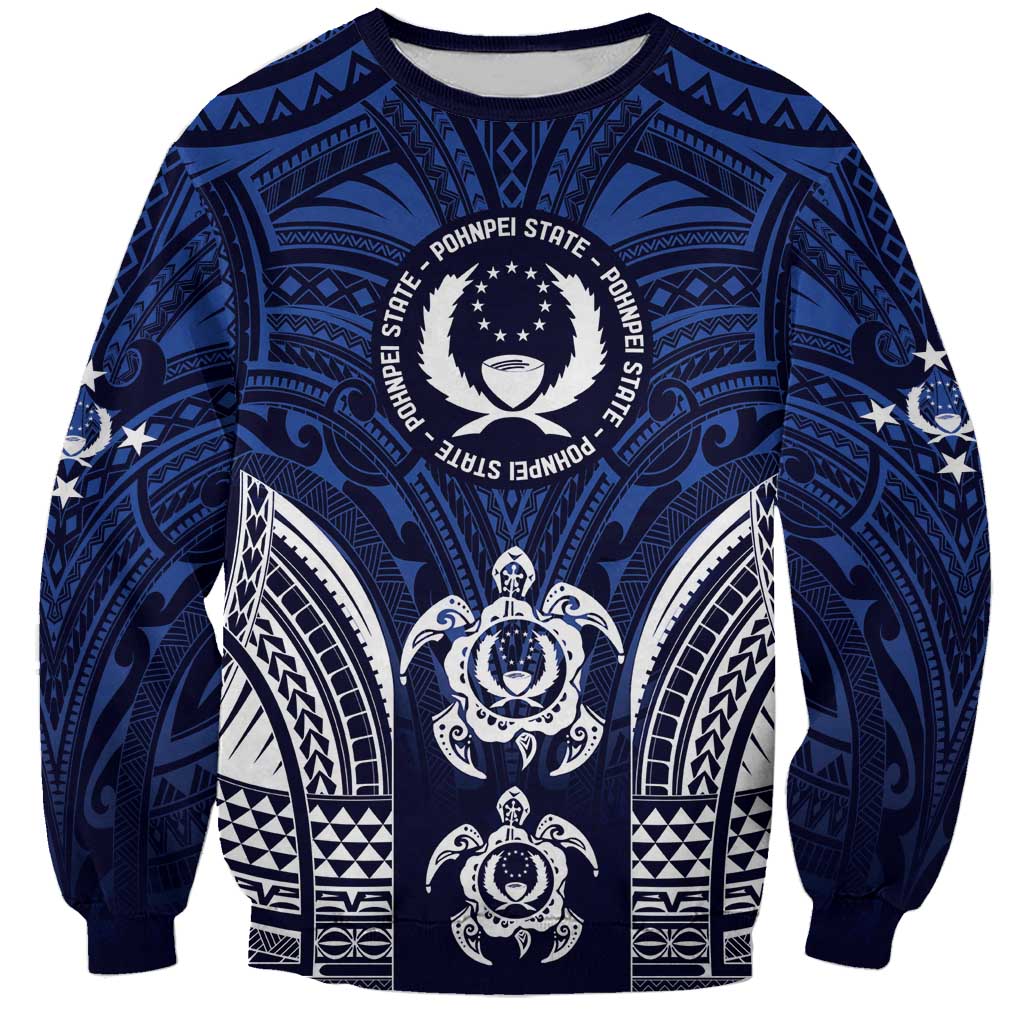 FSM Pohnpei States Sweatshirt Micronesia Six 9 One Polynesian Tribal Pattern LT9 Unisex Blue - Polynesian Pride