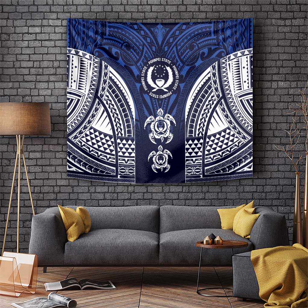 FSM Pohnpei States Tapestry Micronesia Six 9 One Polynesian Tribal Pattern LT9 Blue - Polynesian Pride