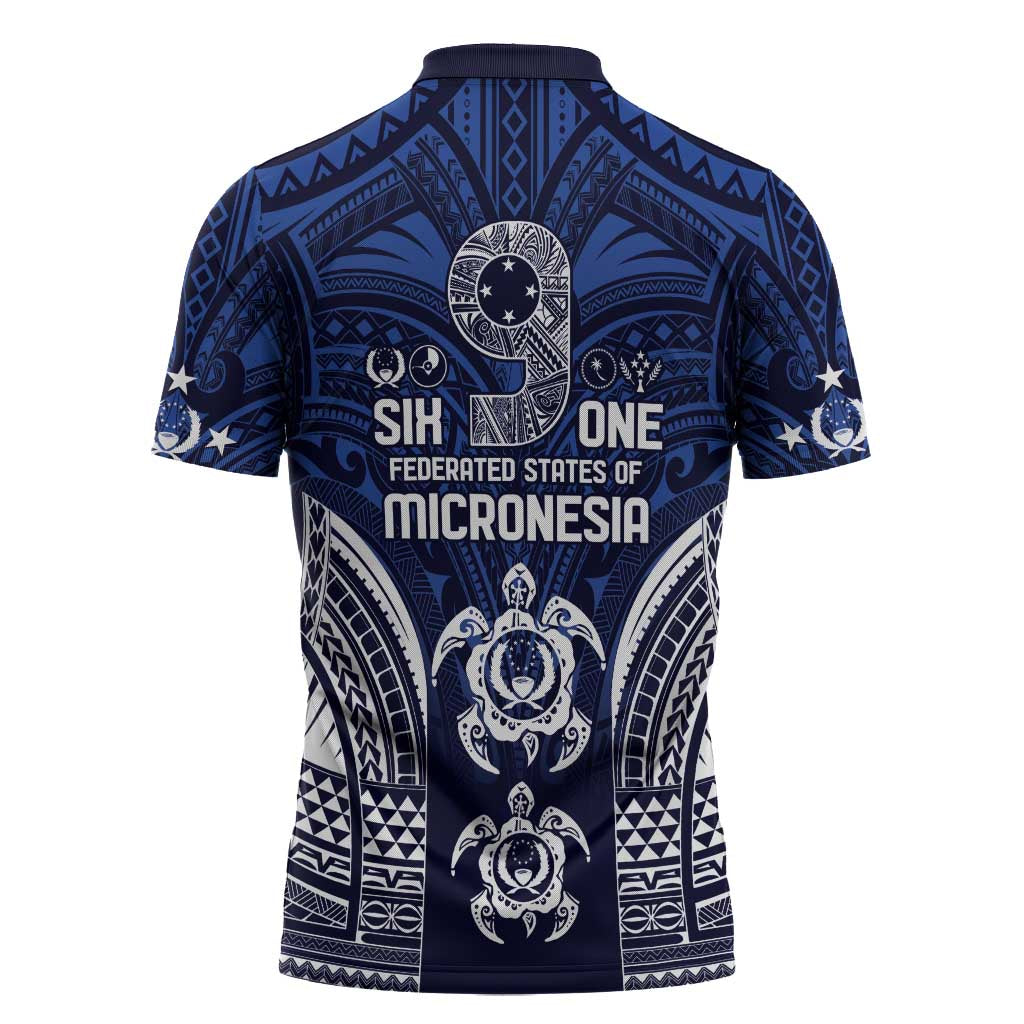 FSM Pohnpei States Zipper Polo Shirt Micronesia Six 9 One Polynesian Tribal Pattern - Polynesian Pride