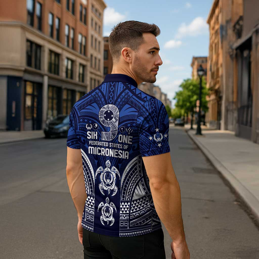 FSM Pohnpei States Zipper Polo Shirt Micronesia Six 9 One Polynesian Tribal Pattern - Polynesian Pride