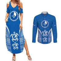 FSM Yap States Couples Matching Summer Maxi Dress and Long Sleeve Button Shirt Micronesia Six 9 One Polynesian Tribal Pattern