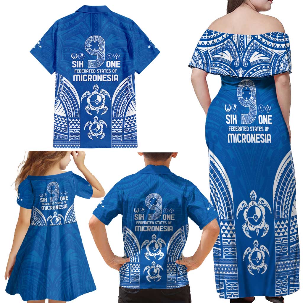 FSM Yap States Family Matching Off Shoulder Maxi Dress and Hawaiian Shirt Micronesia Six 9 One Polynesian Tribal Pattern