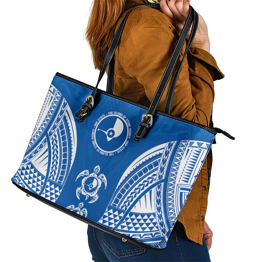 FSM Yap States Leather Tote Bag Micronesia Six 9 One Polynesian Tribal Pattern