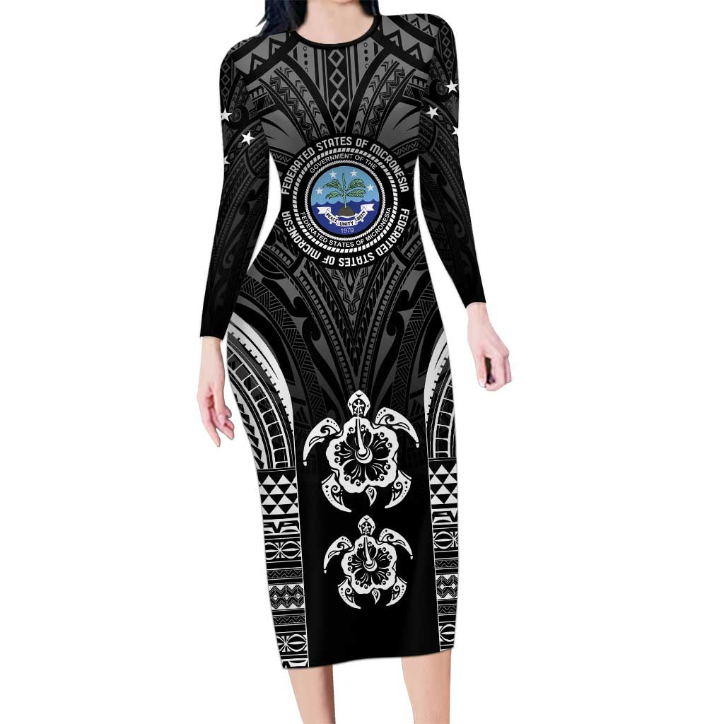 FSM Micronesia Six 9 One Long Sleeve Bodycon Dress Polynesian Tribal Pattern