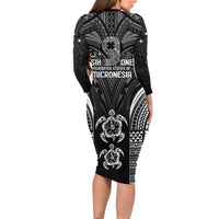 FSM Micronesia Six 9 One Long Sleeve Bodycon Dress Polynesian Tribal Pattern